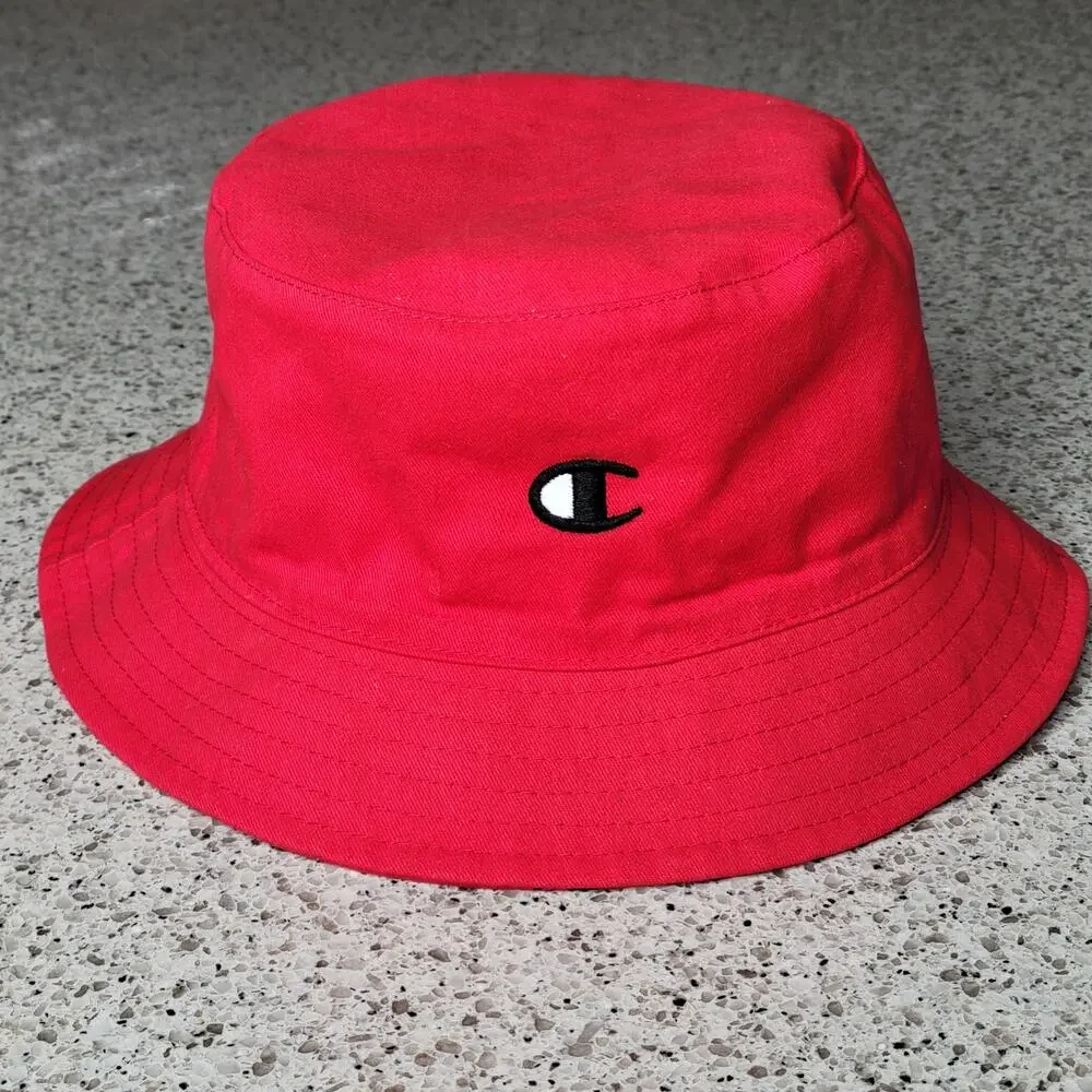 NWOT Champion Reversible Logo Script Bucket Hat L/XL Red All Over Print Spellout